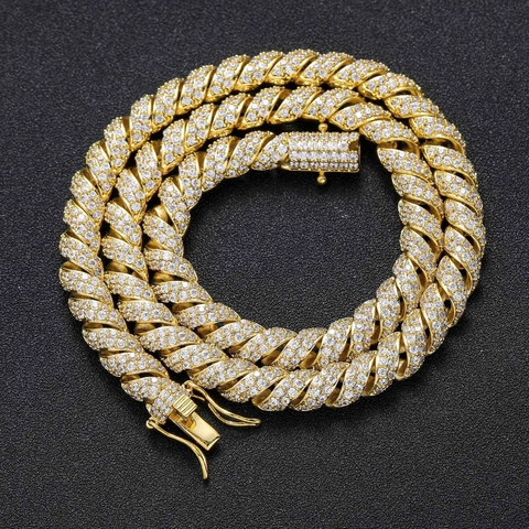 Hip Hop Herren Kupfer Iced Out Gedrehte Seil Cuban Link Halskette Zirkonia Pave Kette Luxus Individualität Schmuck Für Herren Party