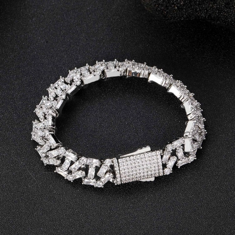 Hiphop Baguette Rund Zirkonia Eingelegt Kupfer Panzerkette Armband Gold Silber Vergoldet Luxus Schwerer Schmuck Für Herren Damen