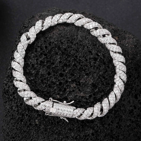 Hip Hop 8mm Gedraaide Touw Cubaanse Schakel Armband Voor Mannen Iced Out Zirconia Koper Echt Goud Vergulde Ketting Sieraden