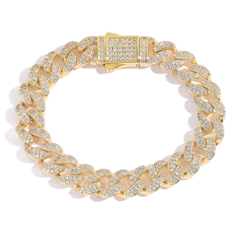 Bracciale Maglia Cubana Hip Hop Uomo Rame Intarsiato Zirconia Iced Out Oro Argento Placcato Catena Bracciale Gioielli Moda Streetwear Regalo