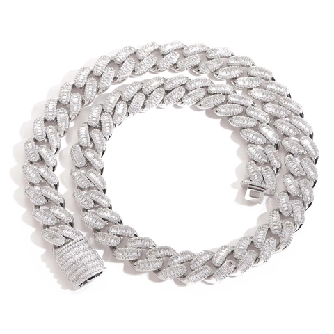 Hiphop Miami Cuban Link Necklace For Men Women Copper Zirconia Baguette Cut Iced Out Chain Fashion Heavy Jewelry Gift