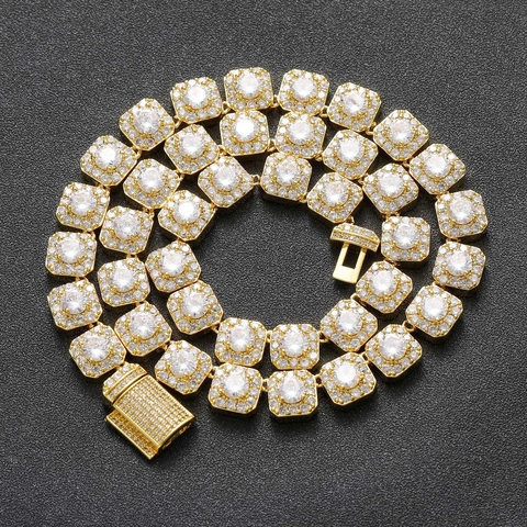Men Hip-Hop Gold Plated Copper Necklace Large Square Zirconia Tennis Chain Luxury Streetwear Iced Out Jewelry Necklace Bracelet