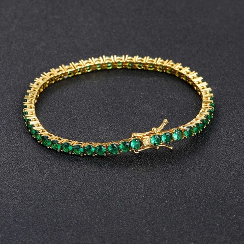Groene Zirkoon Tennis Armband Goud Zilver Verguld Koper Micro Ingelegd Zirkonia Hip Hop Ketting Sieraden Voor Mannen Vrouwen Daily