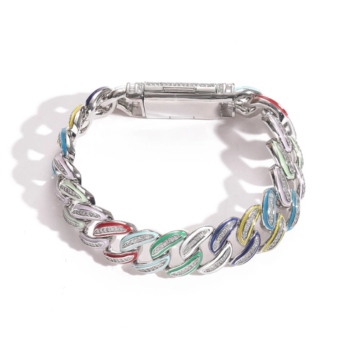 Bracciale Cuban Link Uomo Hip Hop Rame Zirconia Smalto Colorato Placcato Oro Argento Gioielli Punk Personalità Regalo Festa