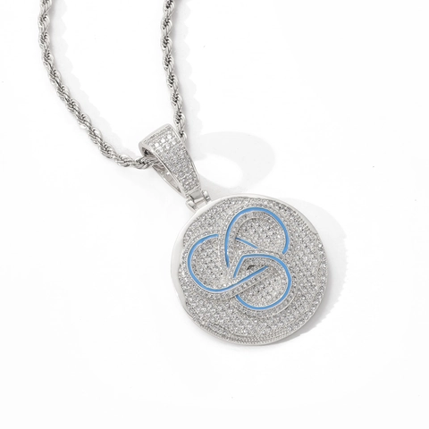 Collana con Ciondolo Circolare Hip Hop Micro Pave Zirconia Rame Iced Out Gioielli per Uomo Donna Accessorio Rap