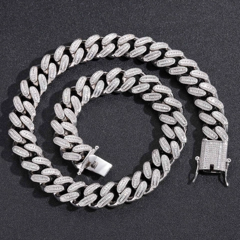 Hip Hop Miami Cuban Link Necklace Bracelet Men Copper Full Iced Out Square Zirconia Inlaid Gold Silver Streetwear Jewelry