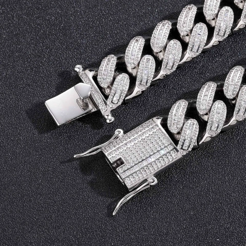 Hip Hop Miami Cuban Link Necklace Bracelet Men Copper Full Iced Out Square Zirconia Inlaid Gold Silver Streetwear Jewelry