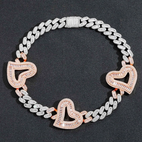 Luxus Hip-Hop Panzerkette Kupfer Zirkonia Herz Anhänger Iced Out Bling Halskette Für Herren Damen Mode Schmuck Zubehör