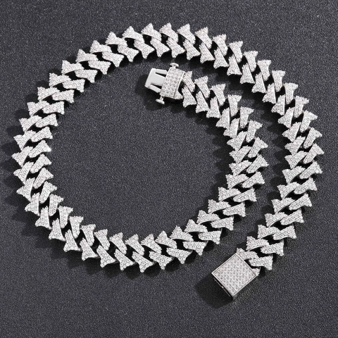 Hip Hop Spiky Thorn Cuban Link Chain Necklace Full Zirconia Inlaid Copper Gold Silver Color Heavy Iced Out Jewelry For Men