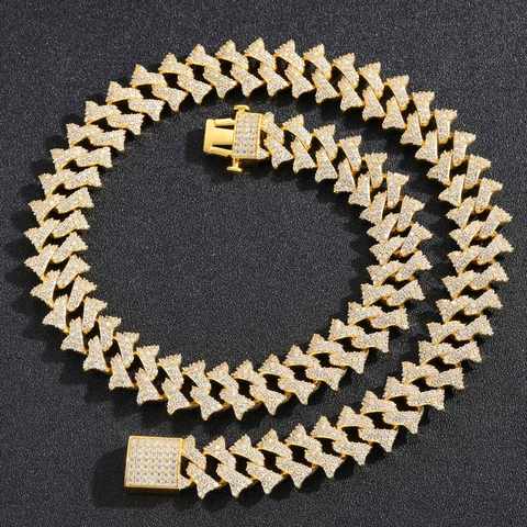 Hip Hop Spiky Thorn Cuban Link Chain Necklace Full Zirconia Inlaid Copper Gold Silver Color Heavy Iced Out Jewelry For Men