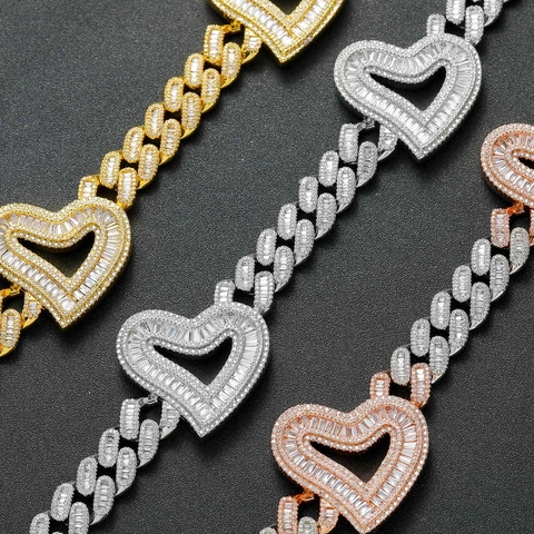 Luxus Hip-Hop Panzerkette Kupfer Zirkonia Herz Anhänger Iced Out Bling Halskette Für Herren Damen Mode Schmuck Zubehör