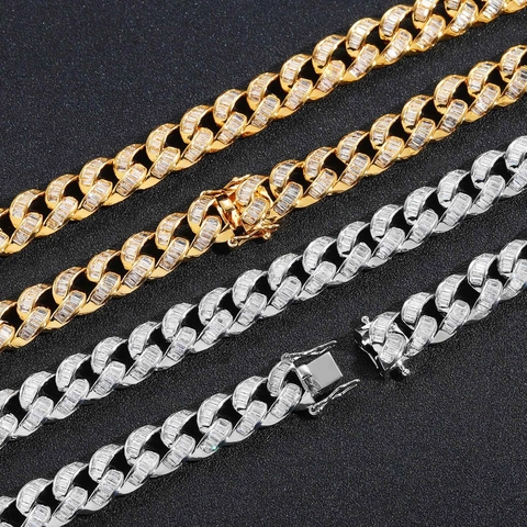 Collana a Catena Cubana in Rame Hip Hop da Uomo Placcata Oro Argento Zirconia Micro Intarsiata Gioielli alla Moda