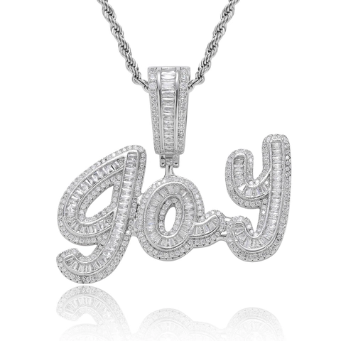 Collier Pendentif Lettre Hip Hop Iced Out Baguette Zirconia Chaîne en Cuivre Bijoux pour Hommes Femmes Style Rap Accessoire