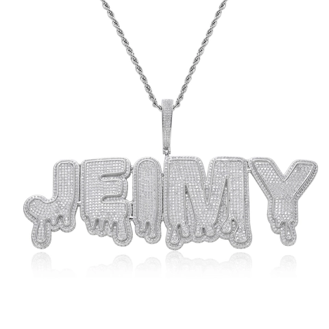 Collana con Pendente Lettera Nome Gocciolante Hip Hop Gioielli in Rame Zirconia Con Catena a Corda in Acciaio Inossidabile Uomo