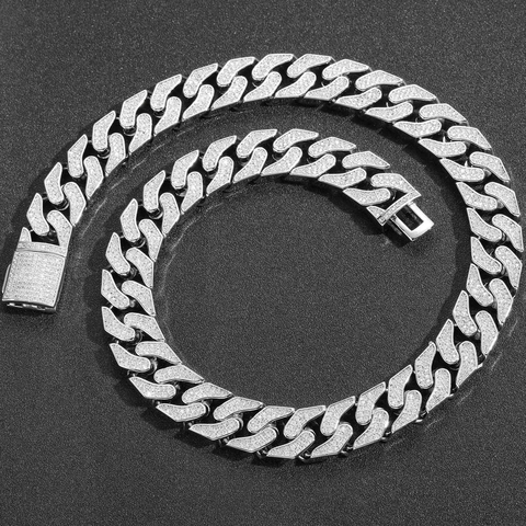 Collana Bracciale Catena Maglia Cubana Hip Hop Rame Zirconia Stile Geometrico Accessori Gioielli per Uomo Festa