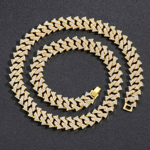 Hip Hop Alloy Cuban Link Chain Necklace For Men Full Rhinestone Geometric Pave Iced Out Gold Silver Plated Jewelry Accessories