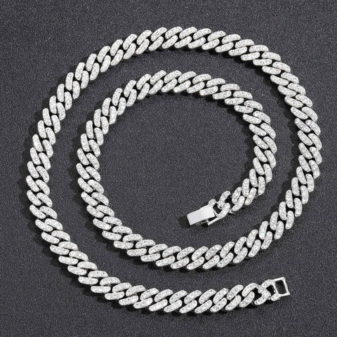 Cadena de Eslabones Cubanos Hip Hop para Hombres Mujeres Aleación Chapada en Oro Plata Strass Joyería Iced Out