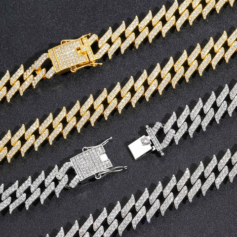 Αλυσίδα Hip Hop Men Cuban Link Necklace Με Καρφιά από Κράμα Με Διπλή Σειρά Στρας Μόδα του Δρόμου Κοσμήματα Αγκάθι Χρυσό Ασημί