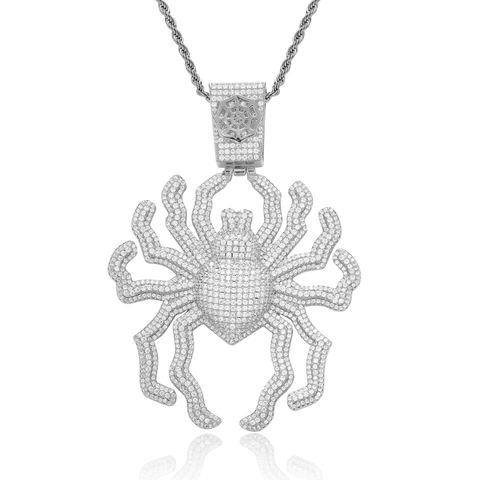 Collar con Colgante de Araña de Gran Tamaño Hip Hop Joyería de Cobre Incrustada con Circonia con Cadena de Cuerda de Acero Inoxidable Para Hombres Halloween