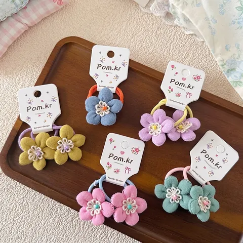 Cute Fabric Flower Hair Ties Elastic Rubber Band For Girls Kids Sweet Floral Hair Accessories Korean Style Pastel Colors