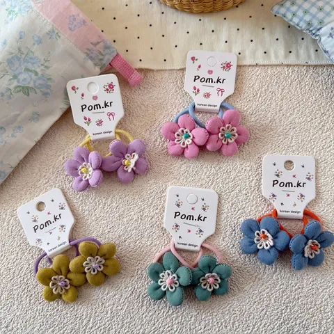 Cute Fabric Flower Hair Ties Elastic Rubber Band For Girls Kids Sweet Floral Hair Accessories Korean Style Pastel Colors