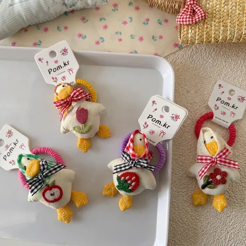 Chouchous en Peluche Canard de Dessin Animé pour Enfants Style Coréen Mignons Chouchous Animaux pour Filles Accessoires