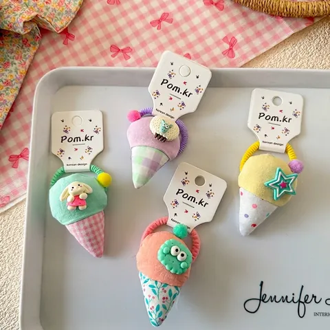 Kids Cute Ice Cream Cloth Hair Ties Macaron Color Cartoon Animals Ponytail Holders Korean Style Sweet Fabric Hair Accessories For Girls