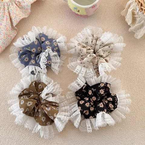 Dolci Elastici per Capelli in Tessuto di Pizzo Floreale per Ragazze Stile Coreano Grandi Elastici Elegante Accessorio Fatto a Mano