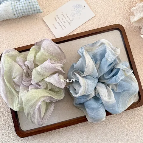 Grands Chouchous Cheveux Plissés Fleurs Dégradées en Tissu pour Femmes Filles Doux Style Coréen Porte Queue de Cheval