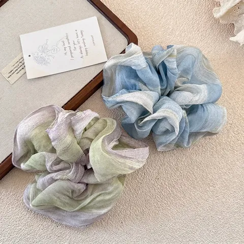 Grands Chouchous Cheveux Plissés Fleurs Dégradées en Tissu pour Femmes Filles Doux Style Coréen Porte Queue de Cheval