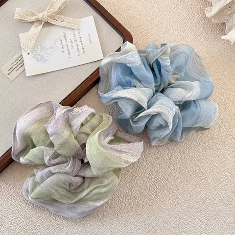 Grote Bloemen Geplooide Scrunchies Gradiënt Stof Haarelastiekjes Voor Vrouwen Meisjes Zoete Koreaanse Stijl Ponytail Houder