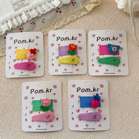 Dolci Fermagli per Capelli in Tessuto Ricamato Collezione per Bambine Fatti a Mano Motivi Floreali Orsetto Clip per Capelli