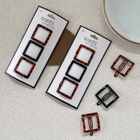 Fermagli per Capelli Quadrati Geometrici in Acetato di Moda Fermagli per Capelli Neri Tartarugati Eleganti Fermagli Laterali
