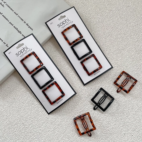 Fermagli per Capelli Quadrati Geometrici in Acetato di Moda Fermagli per Capelli Neri Tartarugati Eleganti Fermagli Laterali