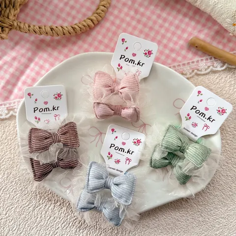 Elastici per Capelli Bambini con Fiocco in Maglia Tessuto a Righe Pizzo Supporti Elastici Accessori per Capelli Ragazze