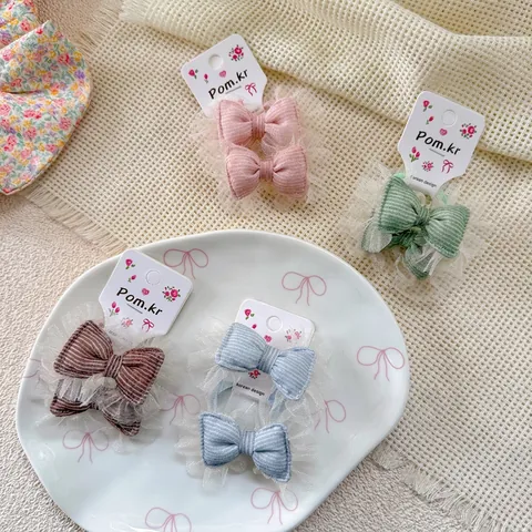 Elastici per Capelli Bambini con Fiocco in Maglia Tessuto a Righe Pizzo Supporti Elastici Accessori per Capelli Ragazze