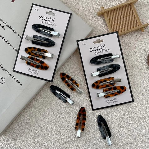 French Vintage Leopard Marble Pattern Creaseless Salon Hair Clips Fashion Plastic Duckbill Side Clips For Women Hair Styling