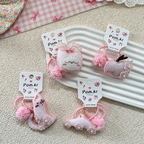 Elastico per Capelli Rosa in Stile Coreano per Bambini con Fiori di Animali in Cartone Animato Ricamo in Pizzo per Ragazze
