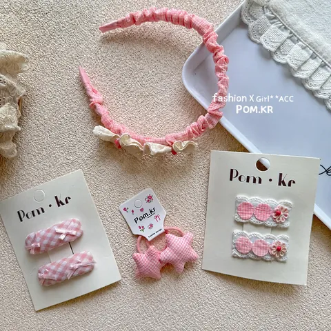 Set di Accessori per Capelli da Bambina Rosa Plaid Pizzo Fiocco Fermagli per Capelli Fatti a Mano Fascia Piegsettata Ragazze