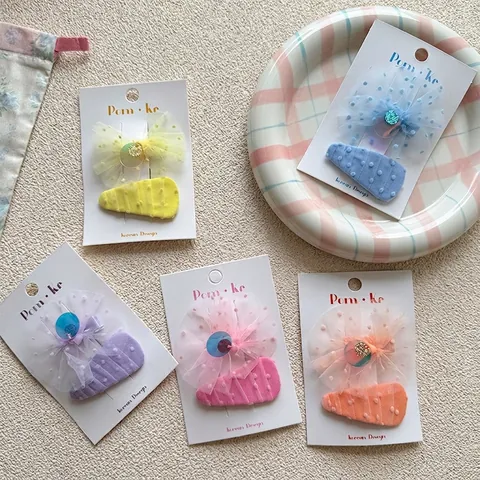 Zoete Koreaanse Stijl Mesh Strik Haarclips Stof Polkadot Pailletten BB Haarspelden Voor Meisjes Kinderen Dagelijkse Decoratie Accessoires