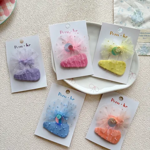 Lindos Clips para el Cabello con Lazo de Malla de Estilo Coreano Horquillas BB de Lentejuelas de Tela con Lunares para Niñas Niños Accesorios de Decoración Diaria