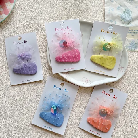 Zoete Koreaanse Stijl Mesh Strik Haarclips Stof Polkadot Pailletten BB Haarspelden Voor Meisjes Kinderen Dagelijkse Decoratie Accessoires