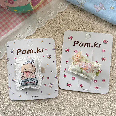 Sweet Cartoon Puppy Bunny Fabric Hair Clips For Girls Lace Edge Pillow Shape BB Clips Handmade Korean Style Hair Accessories