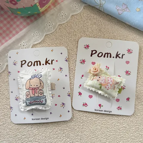 Barrettes à Cheveux en Tissu Doux Chiot Lapin pour Filles Bord en Dentelle Forme d'Oreiller Pinces BB Accessoires de Cheveux Coréens