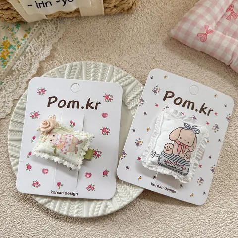 Sweet Cartoon Puppy Bunny Fabric Hair Clips For Girls Lace Edge Pillow Shape BB Clips Handmade Korean Style Hair Accessories
