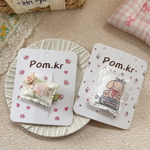 Dolci Fermagli per Capelli in Tessuto con Cucciolo e Coniglietto per Ragazze Bordo in Pizzo Forma a Cuscino Clip BB Fatti a Mano