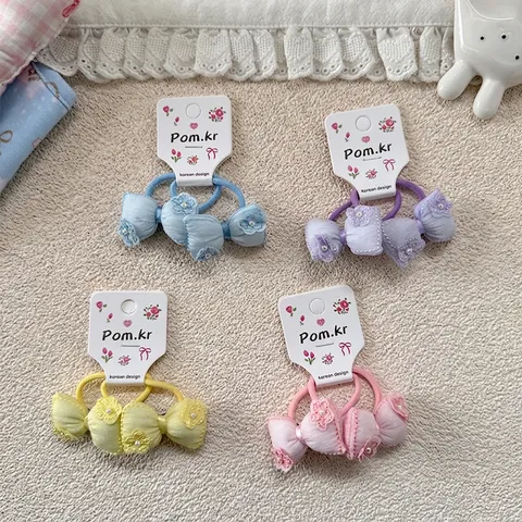 Sweet Korean Style Kids Bowknot Hair Ties Fabric Floral Artificial Pearl Ponytail Holders Girls Macaron Color Hair Accessories