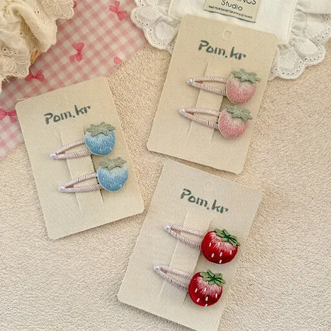 Simpatici Fermagli per Capelli a Fragola Ricamati Dolci Clip BB in Tessuto Frutta Con Künstliche Perle per Accessori per Capelli Bambina