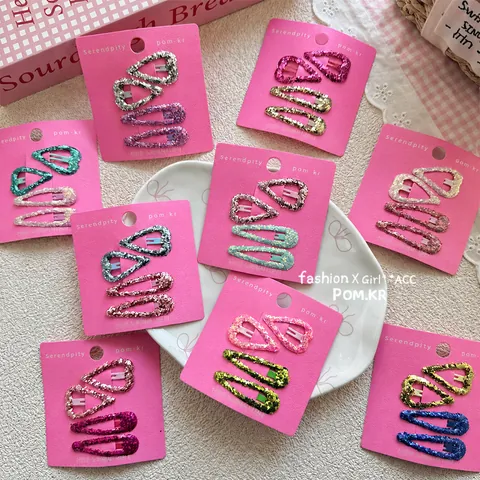 4-delige Kinderen Meisjes Glitter Pailletten BB Haarspeldjes Set Zoet Hart Waterdruppel Vorm Stof Haarpinnen Pony Zijclips Haaraccessoires