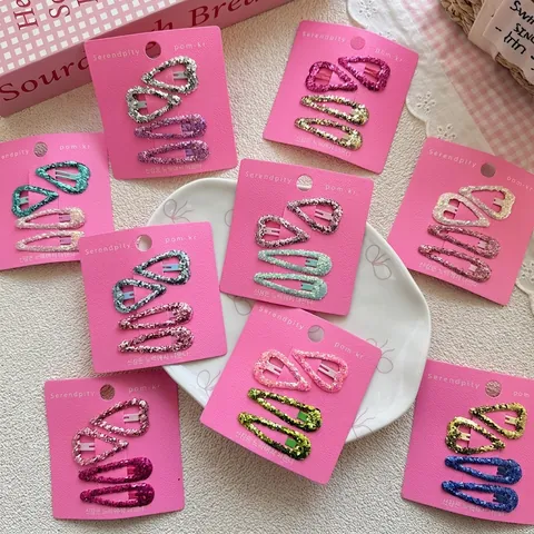 Ensemble de 4 Barrettes à Cheveux BB à Paillettes Scintillantes pour Enfants et Filles Forme de Cœur et Goutte d'Eau en Tissu Accessoires Cheveux
